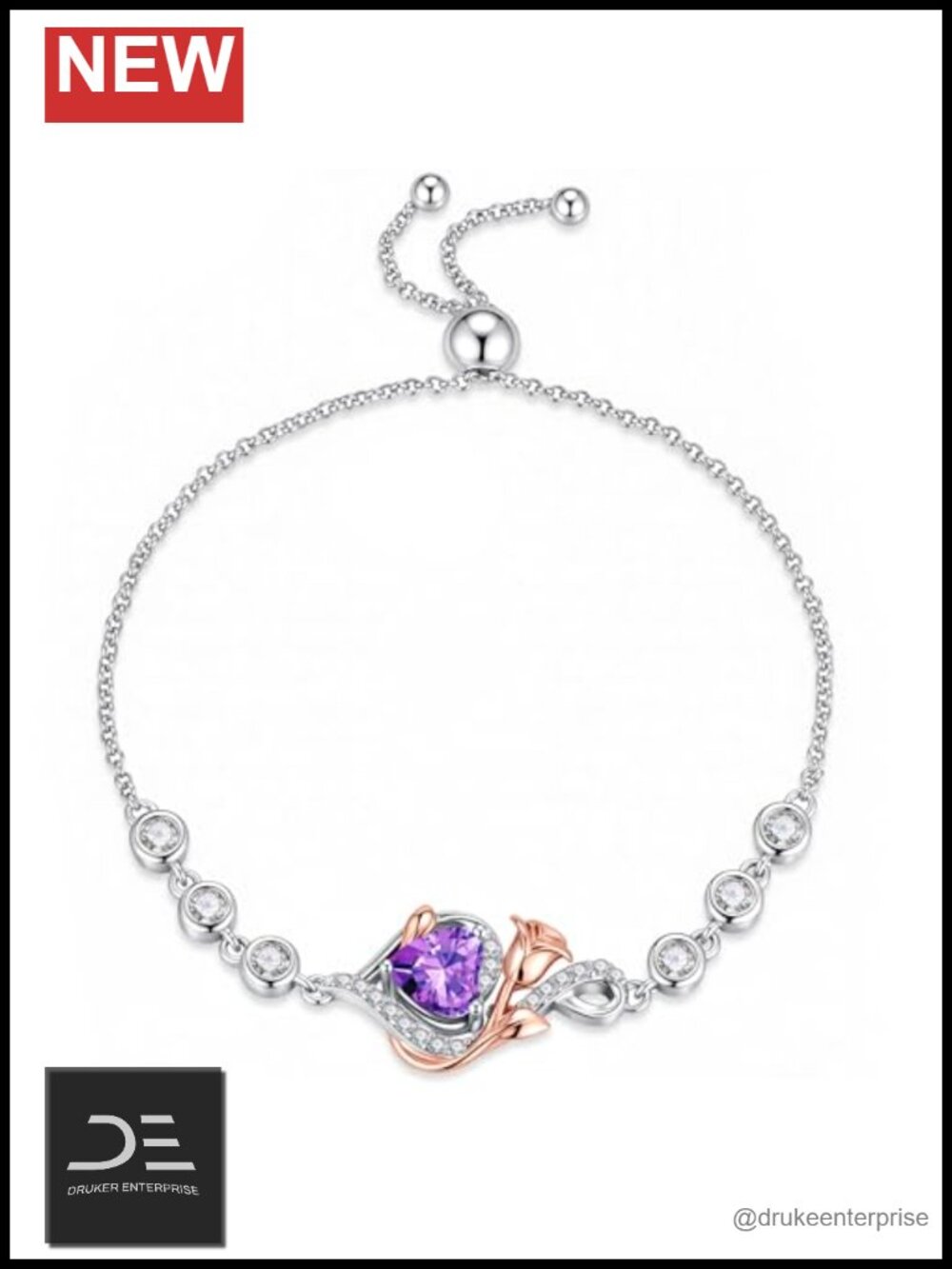 Sterling Silver Heart Birthstone Charm Bracelet for Women, Adjustable Link Chain